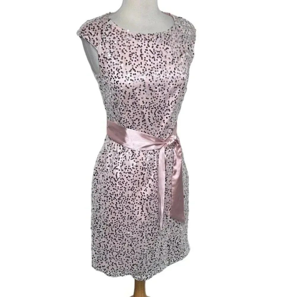 Venus women's size 4 pink‎ sequin dress with satin belt Swiftie Elegant Feminine